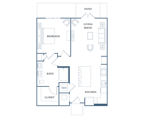 Floor plan for 1 bed, 1 bath, 816 sqft